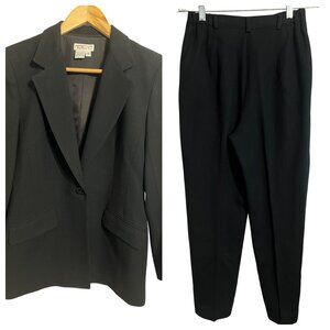 Talbots Women Black Wool Blazer & Pants Suit Set Size 4 Professional Office Goth